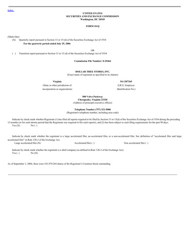 Thumbnail Dollar Tree Quarterly Report 2006-q2