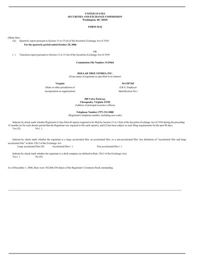 Thumbnail Dollar Tree Quarterly Report 2006-q3