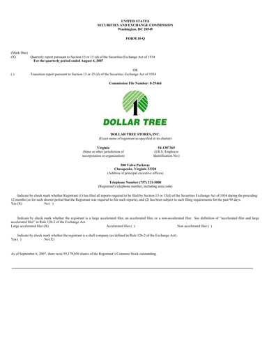 Thumbnail Dollar Tree Quarterly Report 2007-q2