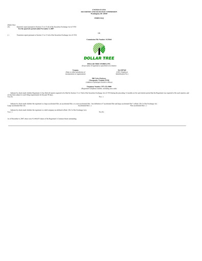 Thumbnail Dollar Tree Quarterly Report 2007-q3