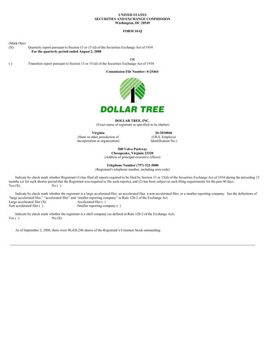 Thumbnail Dollar Tree Quarterly Report 2008-q2