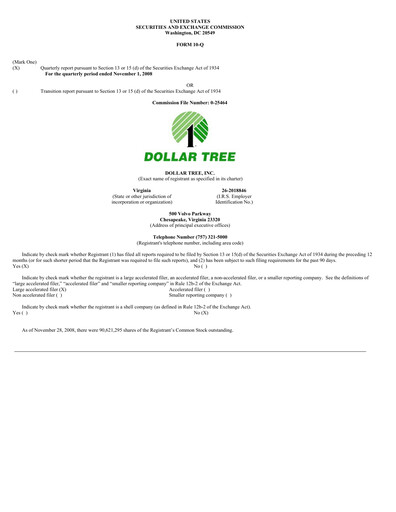 Thumbnail Dollar Tree Quarterly Report 2008-q3