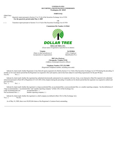 Thumbnail Dollar Tree Quarterly Report 2009-q1