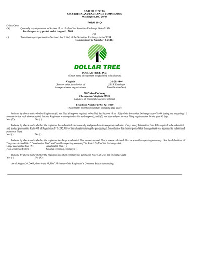 Thumbnail Dollar Tree Quarterly Report 2009-q2