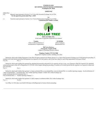 Thumbnail Dollar Tree Quarterly Report 2010-q1