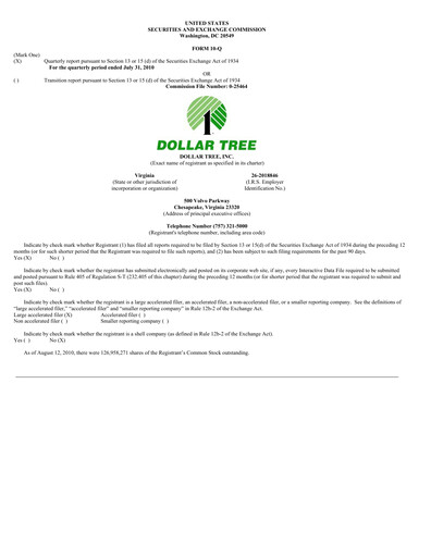 Thumbnail Dollar Tree Quarterly Report 2010-q2