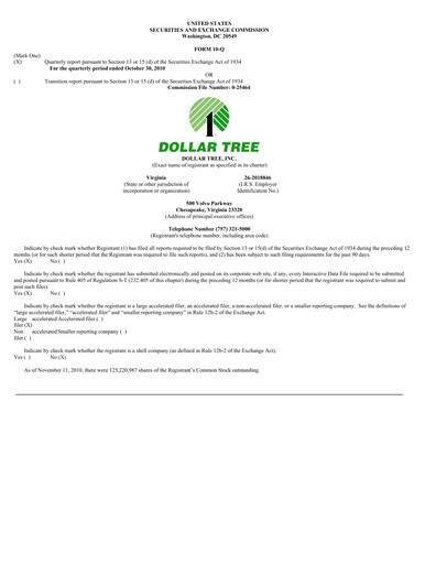 Thumbnail Dollar Tree Quarterly Report 2010-q3