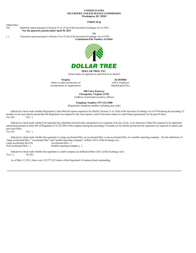 Thumbnail Dollar Tree Quarterly Report 2011-q1