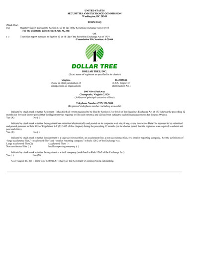Thumbnail Dollar Tree Quarterly Report 2011-q2