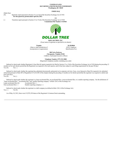 Thumbnail Dollar Tree Quarterly Report 2012-q1