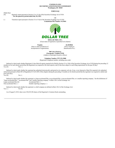 Thumbnail Dollar Tree Quarterly Report 2012-q2