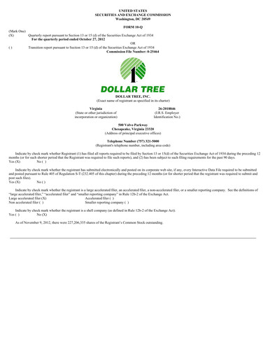 Thumbnail Dollar Tree Quarterly Report 2012-q3