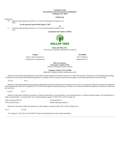 Thumbnail Dollar Tree Quarterly Report 2013-q2