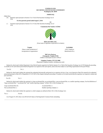 Thumbnail Dollar Tree Quarterly Report 2014-q2