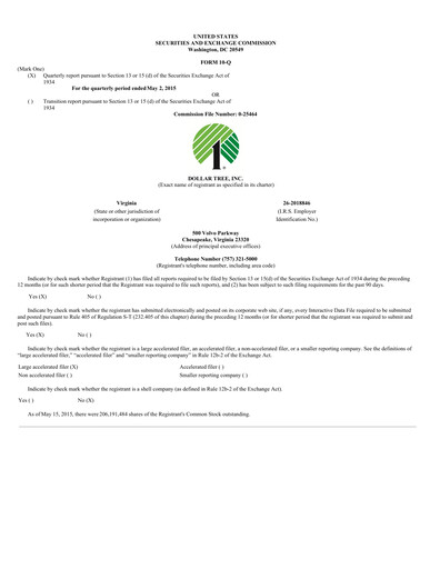 Thumbnail Dollar Tree Quarterly Report 2015-q1