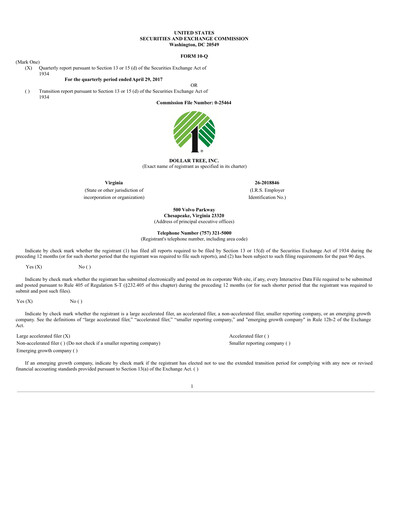 Thumbnail Dollar Tree Quarterly Report 2017-q1