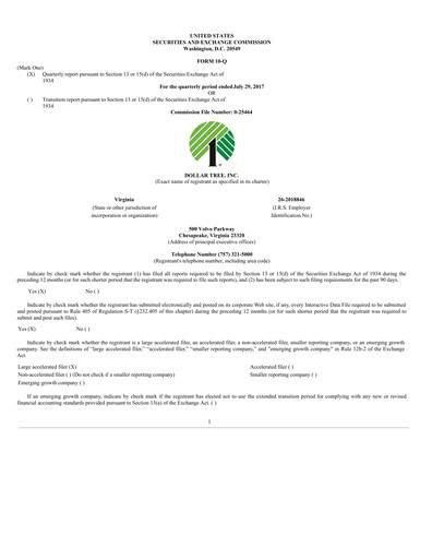 Thumbnail Dollar Tree Quarterly Report 2017-q2