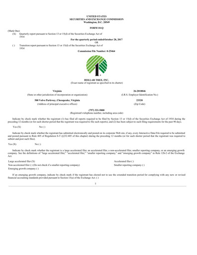 Thumbnail Dollar Tree Quarterly Report 2017-q3