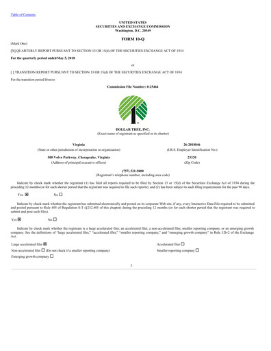 Thumbnail Dollar Tree Quarterly Report 2018-q1