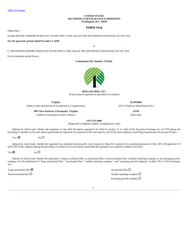 Thumbnail Dollar Tree Quarterly Report 2018-q3