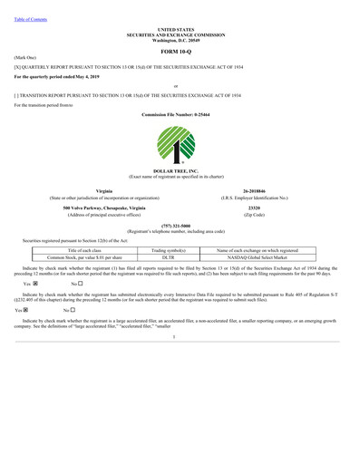 Thumbnail Dollar Tree Quarterly Report 2019-q1