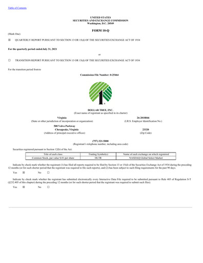 Thumbnail Dollar Tree Quarterly Report 2021-q2