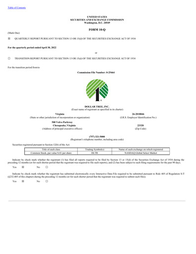 Thumbnail Dollar Tree Quarterly Report 2022-q1