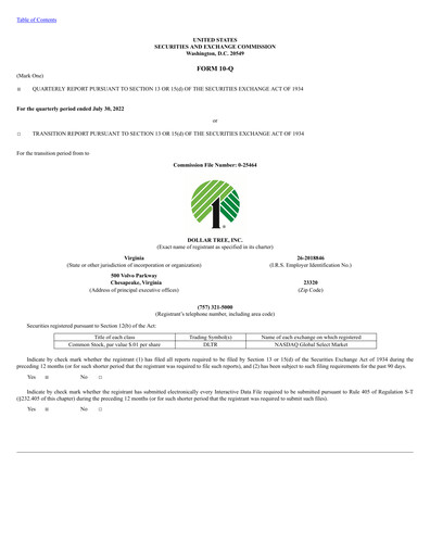 Thumbnail Dollar Tree Quarterly Report 2022-q2