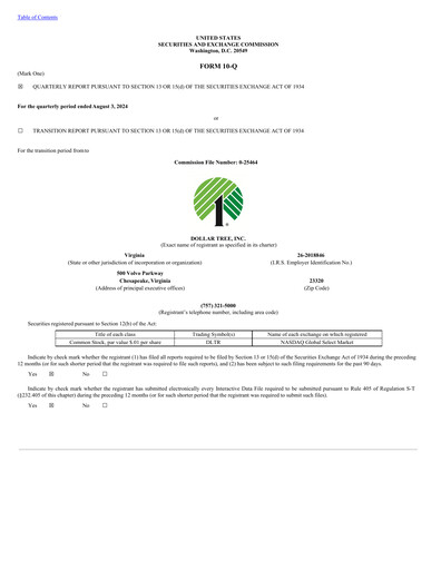 Thumbnail Dollar Tree Quarterly Report 2024-q2