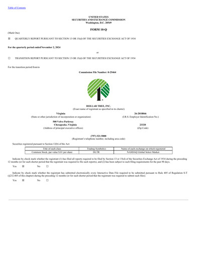 Thumbnail Dollar Tree Quarterly Report 2024-q3