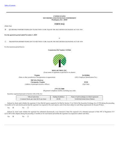 Thumbnail Dollar Tree Quarterly Report 2025-q3