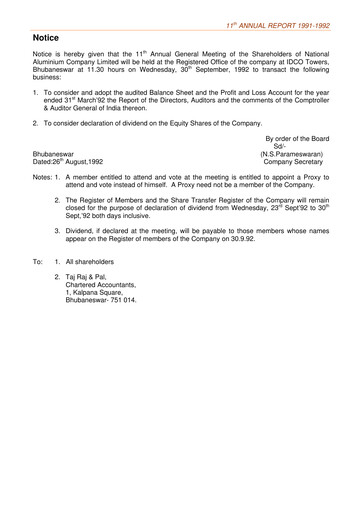 Thumbnail National Aluminum & Alloy Annual Report 1991-1992