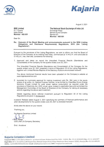 Thumbnail Kajaria Ceramics
 Quarterly Report 2021-q1