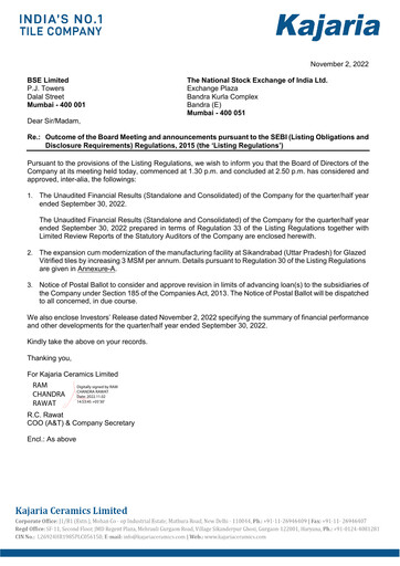Thumbnail Kajaria Ceramics
 Quarterly Report 2022-q2