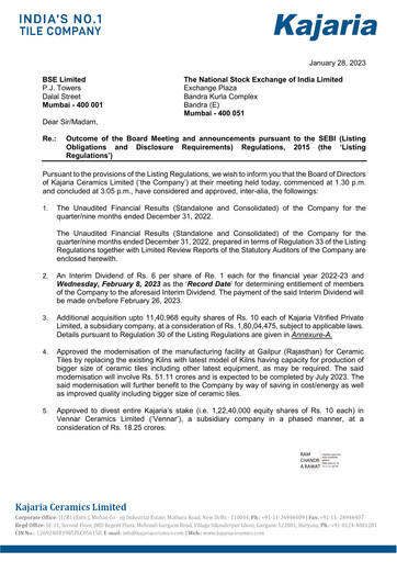 Thumbnail Kajaria Ceramics
 Quarterly Report 2022-q3
