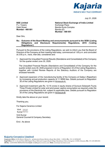 Thumbnail Kajaria Ceramics
 Quarterly Report 2026-q1