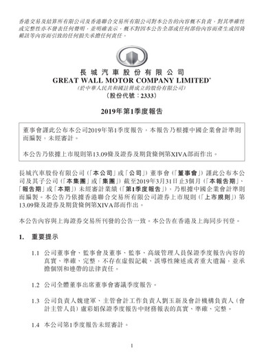 Thumbnail Great Wall Motors Quarterly Report 2019-q1