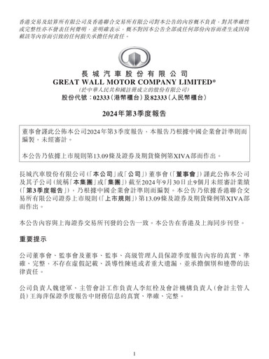 Thumbnail Great Wall Motors Quarterly Report 2024-q3
