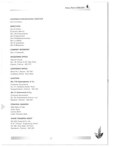 Thumbnail NLC India Annual Report 2000-2001