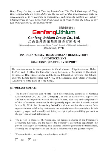 Thumbnail Ganfeng Lithium Quarterly Report 2024-q1