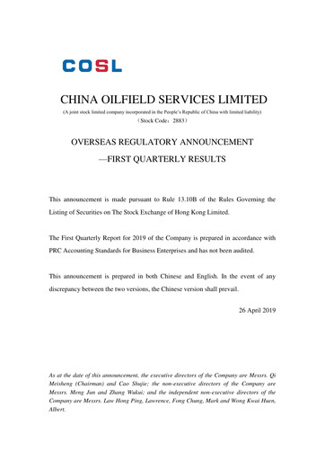 Thumbnail China Oilfield Services
 Quarterly Report 2019-q1