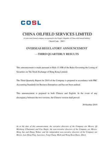 Thumbnail China Oilfield Services
 Quarterly Report 2019-q3
