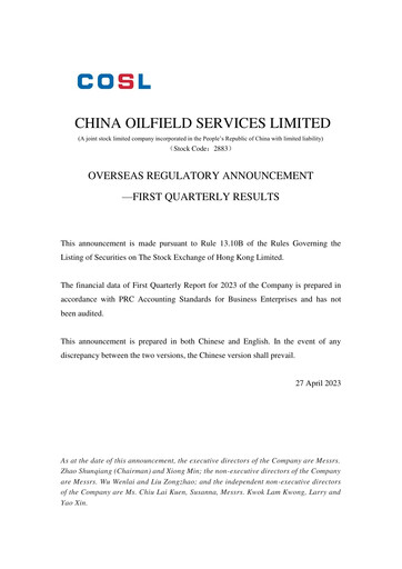 Thumbnail China Oilfield Services
 Quarterly Report 2023-q1