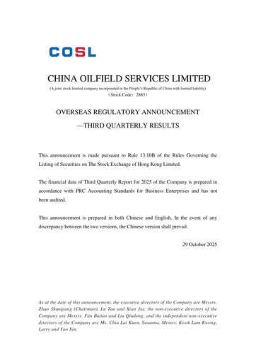 Thumbnail China Oilfield Services
 Quarterly Report 2025-q3