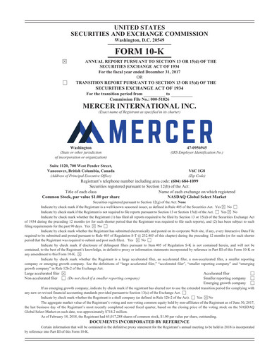 Thumbnail Mercer International Annual Report 2017
