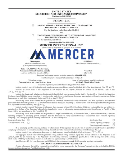 Thumbnail Mercer International Annual Report 2018