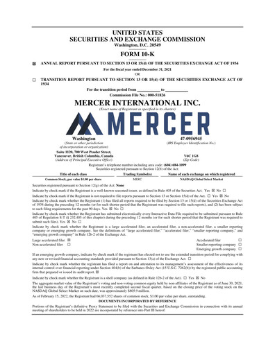 Thumbnail Mercer International Annual Report 2021