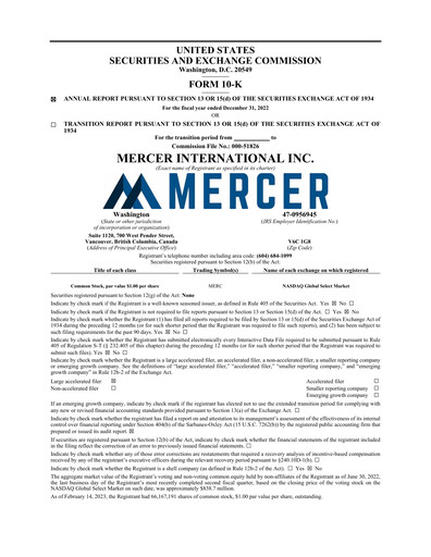 Thumbnail Mercer International Annual Report 2022