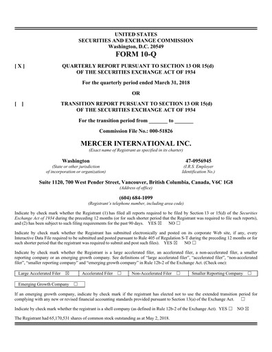 Thumbnail Mercer International Quarterly Report 2018-q1