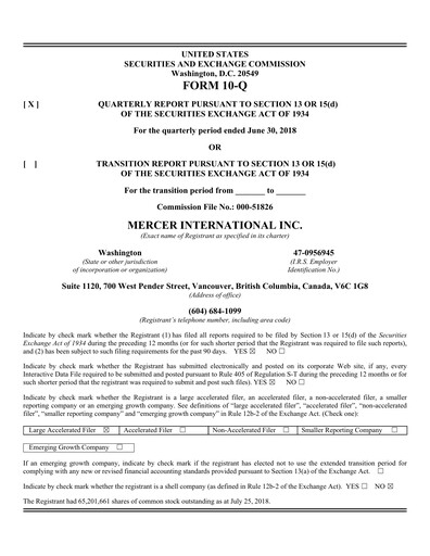 Thumbnail Mercer International Quarterly Report 2018-q2